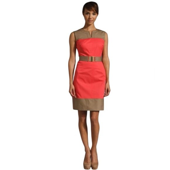 Milly Colorblock Belted Notch Neck Mini Sheath Dress - Picture 1 of 12